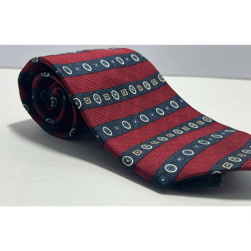 Vintage Men’s Tommy Hilfiger Silk Tie Burgundy, Green Navy Striped